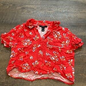 Forever 21 Red Floral Button-Front Crop Top